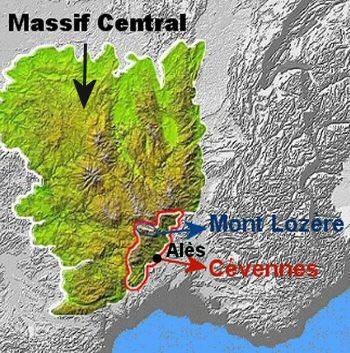 Carte du massif des Cvennes
