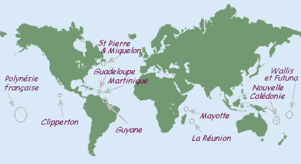 Localisation des territoires d'outremer : DOM et TOM