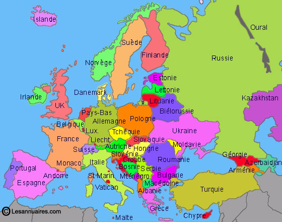 Carte des pays du continent européen