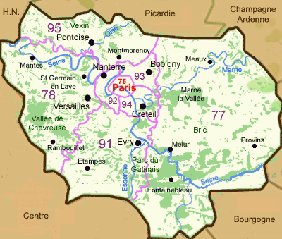 Carte de la région IDF