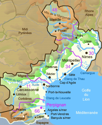 Carte de la region languedoc-Rousillion