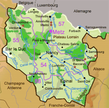La carte de la région de Loraine