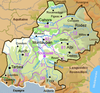 Carte de la région Midi Pyrénées