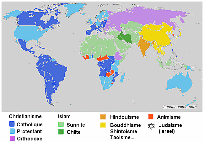 Carte des religions dans le monde