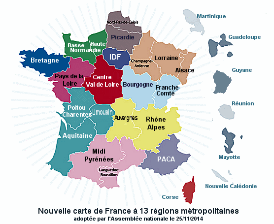La carte des nouvelles régions de France