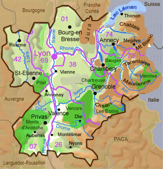 carte de Rhone Alpes